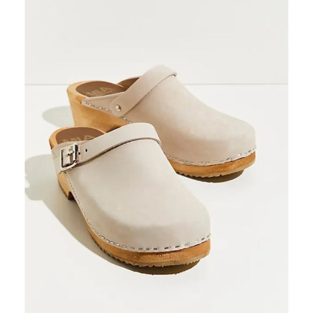 Mia Alma Classic Clogs Wooden Platform Oatmeal Leather sz 36